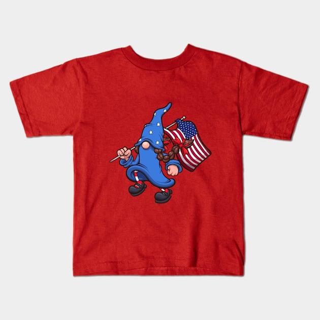 Female 4th Of July Gnome With American Flag Kids T-Shirt by TheMaskedTooner